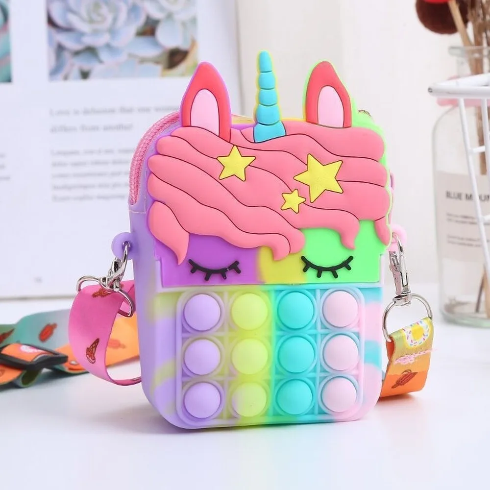 قوس قزح يونيكورن حقيبة لينة سيليكون ألعاب متململة للفتيات مضحك الضغط الإجهاد الإغاثة حقيبة ساعي محفظة نسائية للعملات المعدنية الأطفال هدية #2