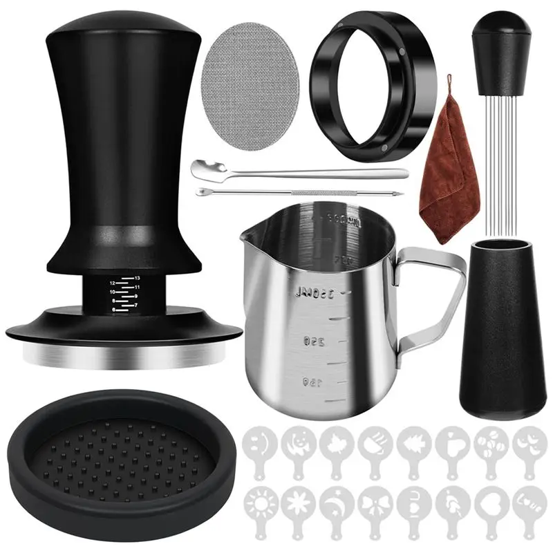 N10R-10 PCS Espresso Accessories Coffee Espresso Tamper Set With Espresso Tamper, WDT Tool, Coffee Stirrer, Frothing Pitcher 58M