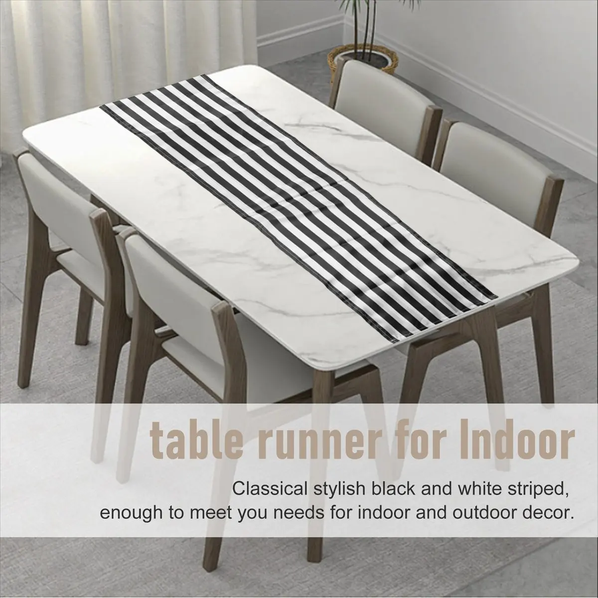 MALL Striped Table Runner Polyester Table Decor Tablecloth for Indoor Outdoor Events Family Dinner(Black and White,2 Pack)