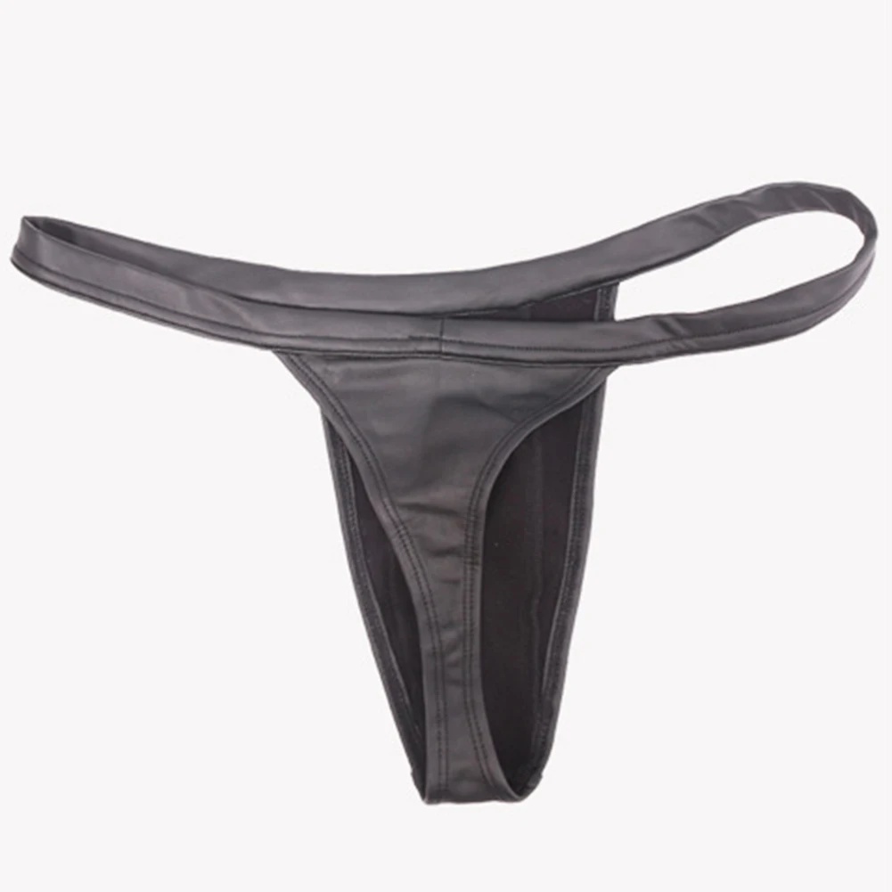 Men Sexy Pu Leather Narrow Crotch Sexy Mens Accessories Brief High Stretchy Thongs Very Hot Lingerie Low Rise Underwear Panties