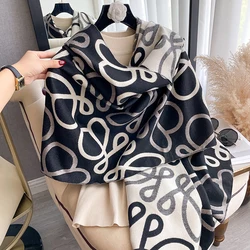 Luxury Brand Bow Print Designer Double-Sided Women's Winter Outdoor Imitation Cashmere Warm Scarf Shawl Pashmina Stole Wrap