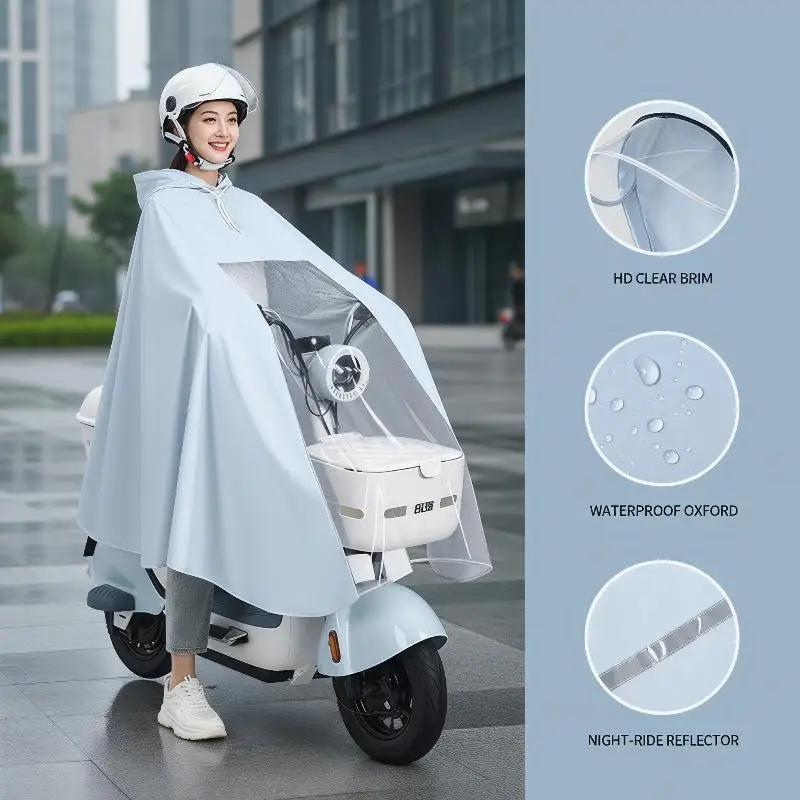 Large Size Waterproof Motorcycle Raincoat Poncho Windproof Electric Bike Rain Cape With Clear Face Shield Full Coverage Rainwear