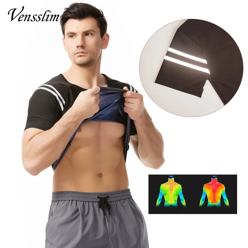 Vensslim Sauna Sweat Shirt for Men Compression Short Sleeve Body Shaper Weight Loss Suits Workout Waist Trainer Slimming Corset