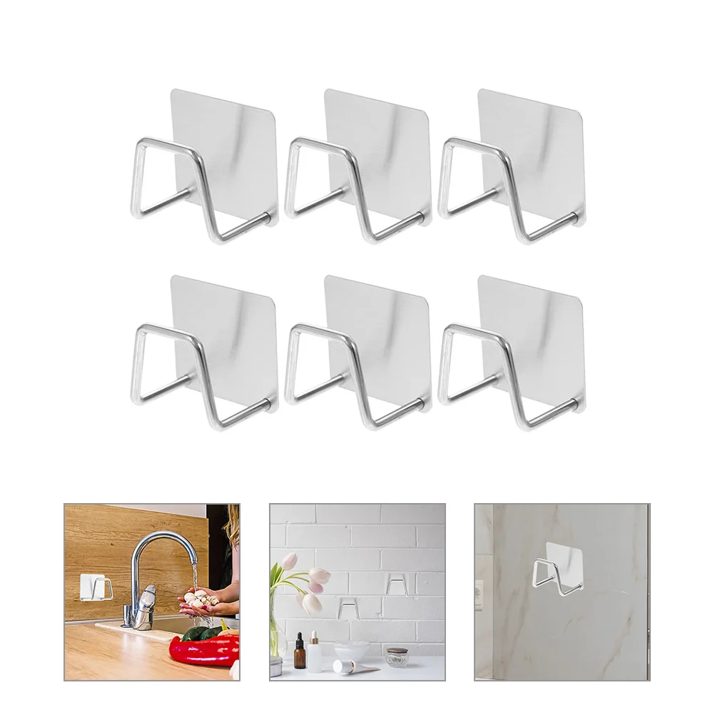 

6pcs Stainless Sponge Holder Kitchen Sink Dish Sponge Holder Mount Hooks Soap Dish Bathroom Storage Punch Free