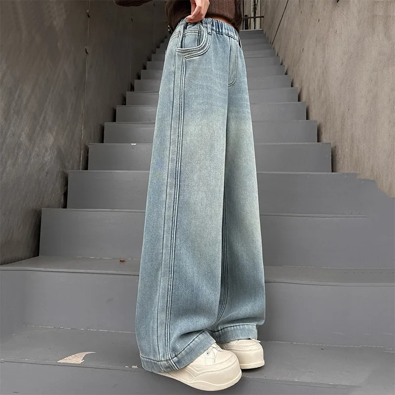 Teenage Girls Jeans 2026 Spring Autumn Casual Fashion Loose Kids Retro Korea Denim Pants Children Trousers 5-14 Years