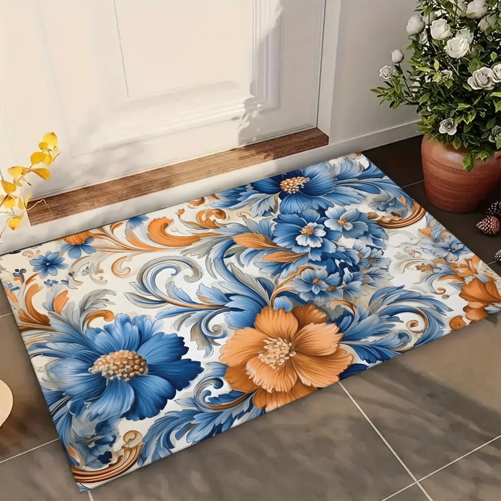 Floral bedruckter Küchenteppich, Wohnzimmer, Esszimmer, Wäsche, Bodenmatte, Bad, Balkon, Flur, rutschfeste Fußmatte