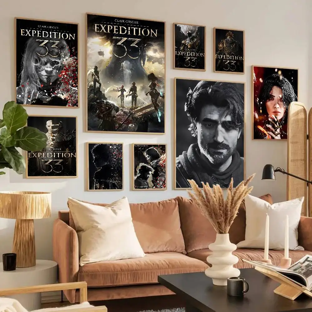 Game Clair O-Obscur E-Expedition 33 Self-adhesive Art Poster Decoracion Painting Wall Art White Kraft Paper Home Decor