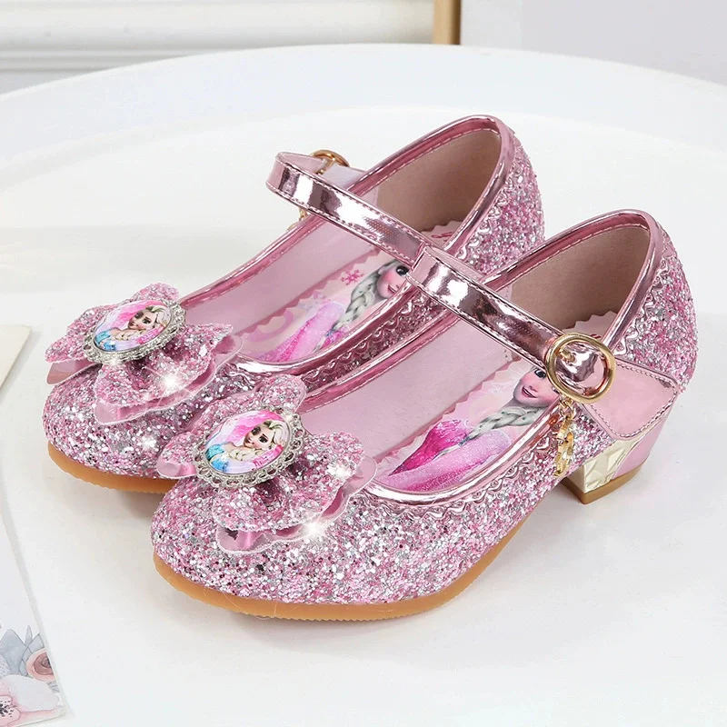 

Disney Frozen Elsa Princess Gladiator Sandals for Girl with Low Block Heel Pink Blue Crystal Dressy Toddler Kids Shoes Sizes