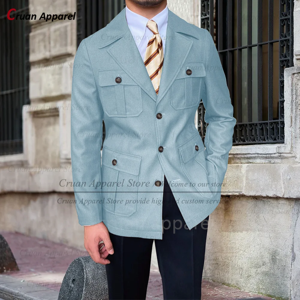 Fashion Green Denim Jacket For Men Tailor-made Classic Single Breasted Blazer 1 Piece Homecoming Male Formal Slim Fit Coat