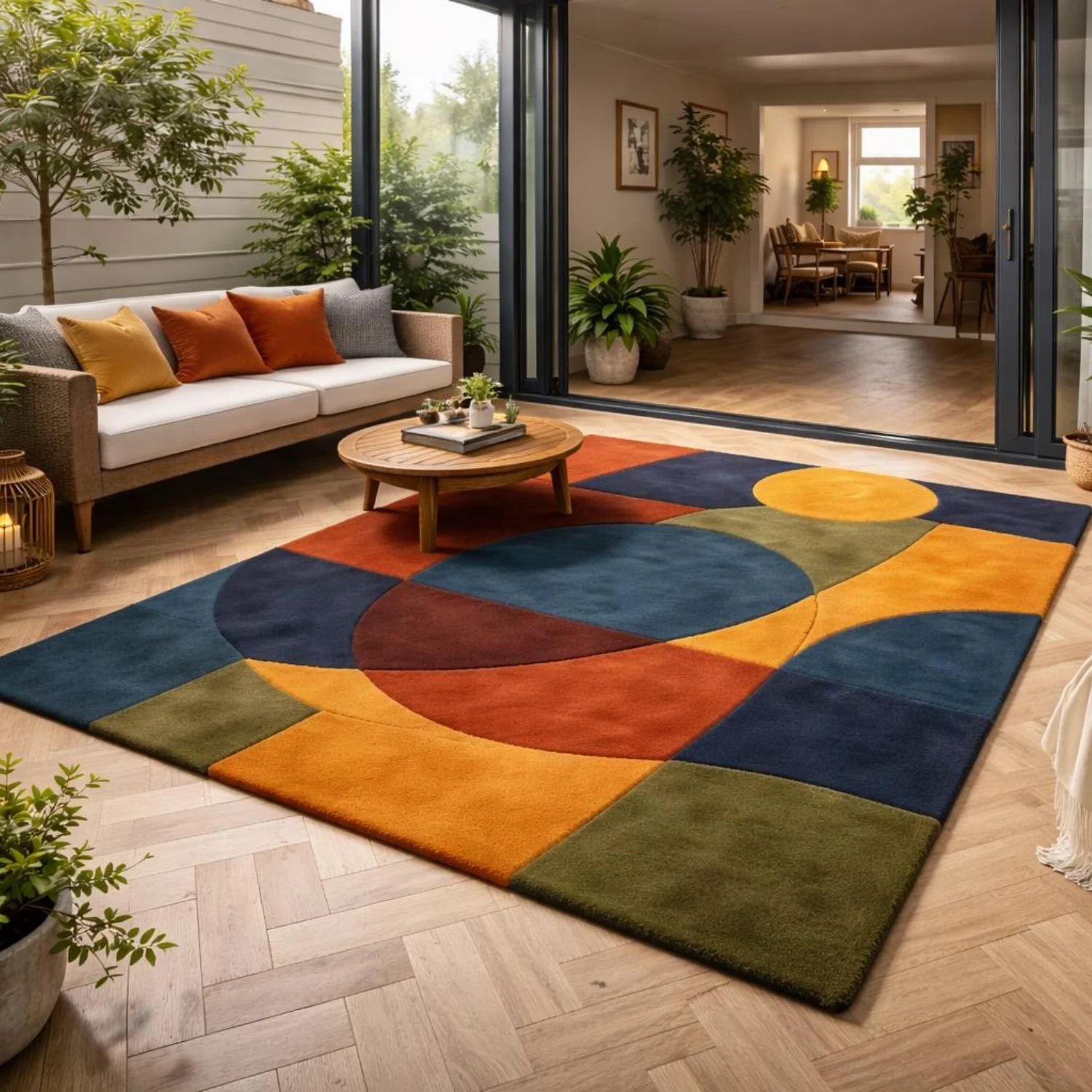Room Decor Rug  R Mid Century Geometric Area Rug, H1and Tufted Color Block Modern Carpet