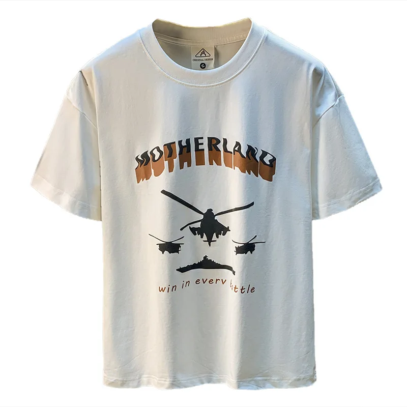 Fashionable printed T-shirt for men, summer trend, loose and heavyweight short sleeved top, casual and versatile thin shirt