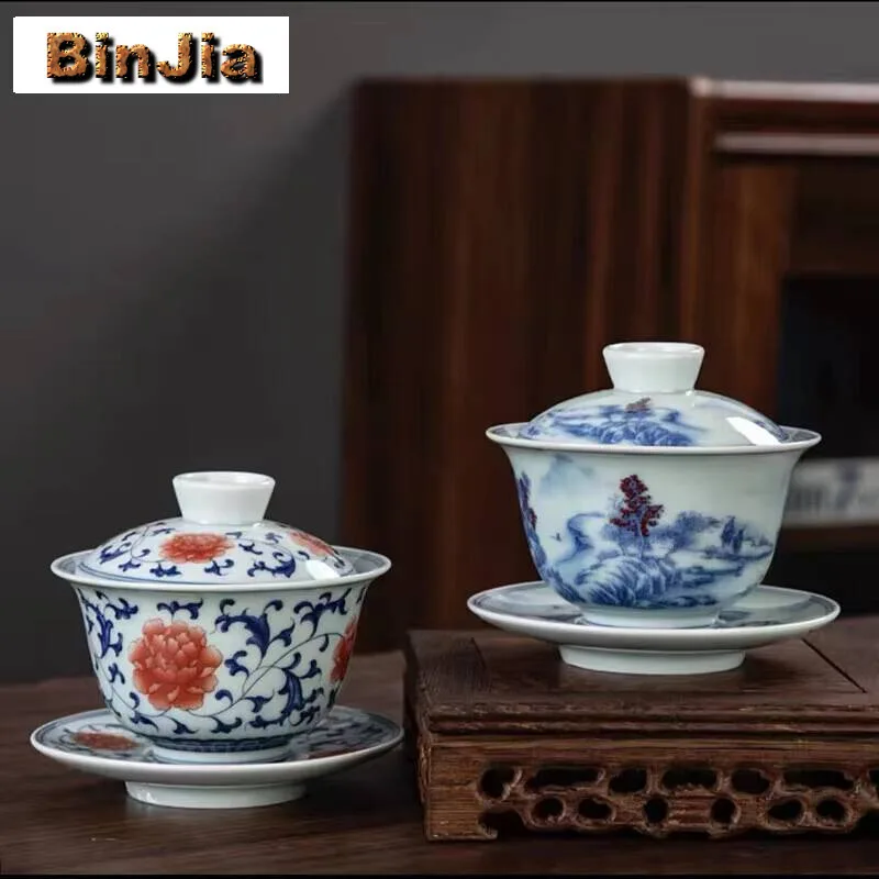 150Ml Blue And White Three Talent Covered Bowl, Single Tea Cup, Bowl With Lid, Not Hot To Hand, Brewing Tea, Kung Fu Teaset Gift