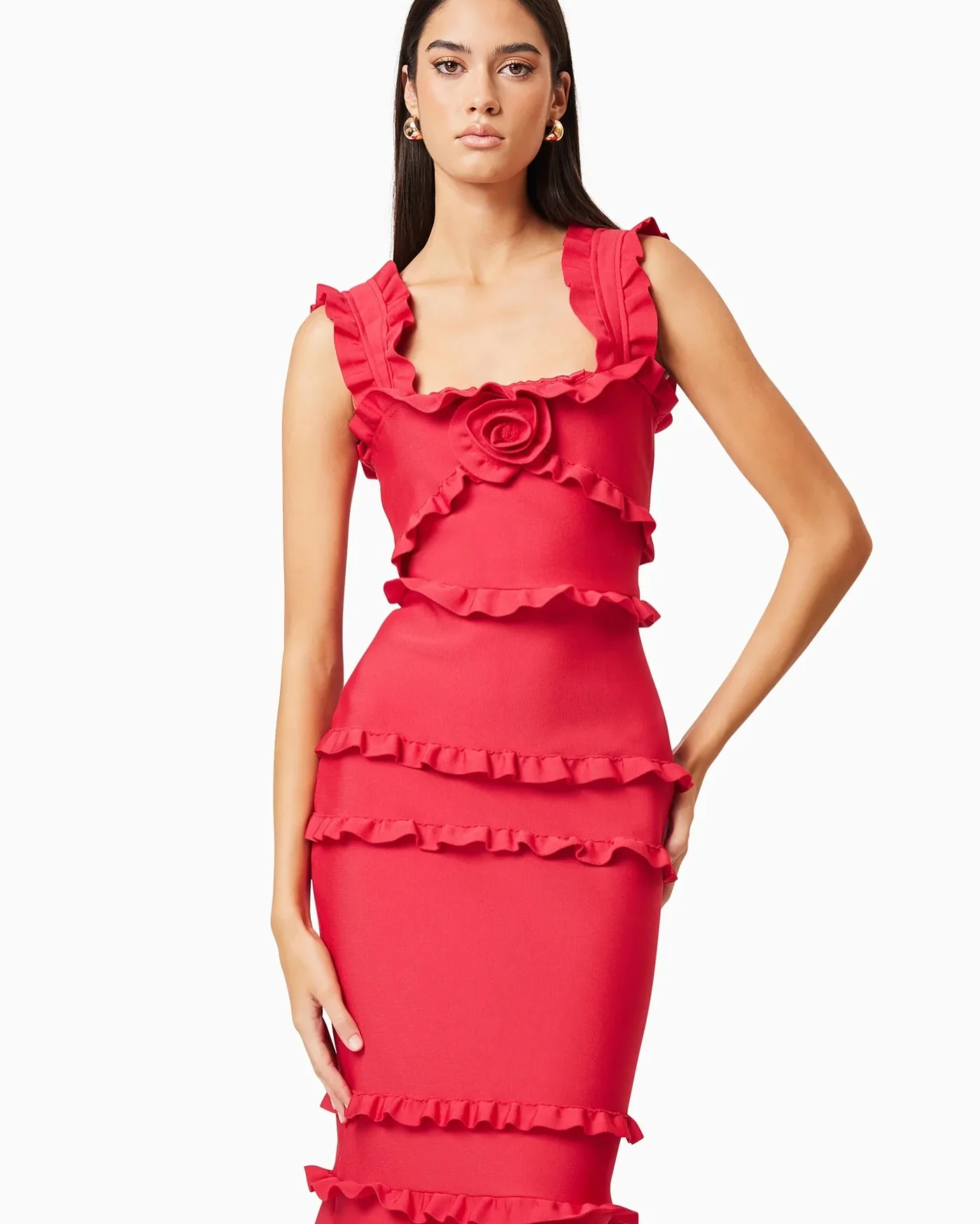 Customized Graceful Mermaid Square Collar Spaghetti Straps Ruffles Flowers Evening Dress Modern Satin Pleats Vestido De Festa