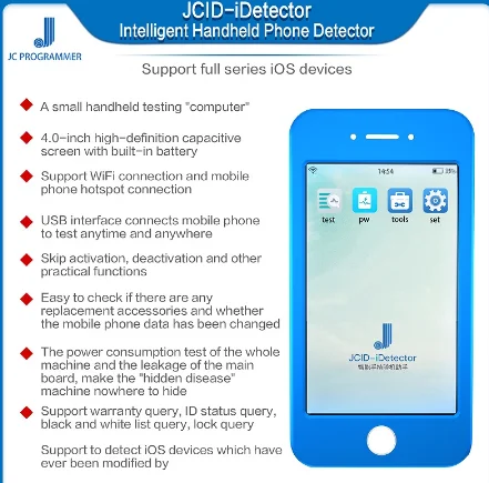 JC IDetector Intelligent Phone Detector Fault Tester Support Full Series IOS Devices for iPhon Reading Writing Underlying Data