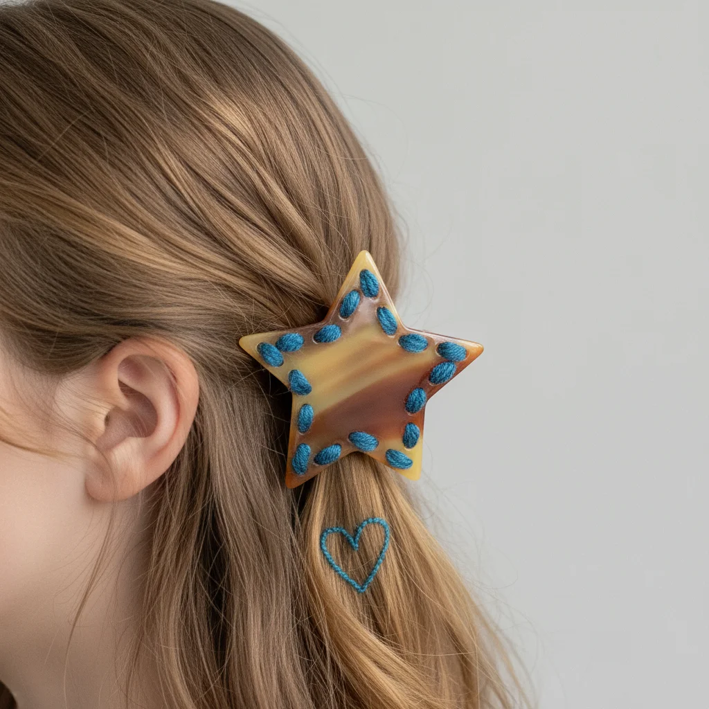 Star Shaped Yarn Hair Clip With Heart Design For Girls Daily Use