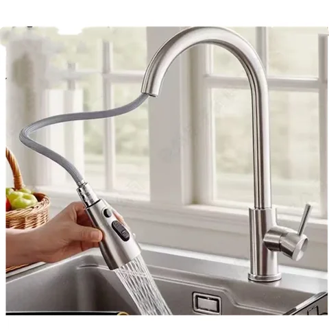 Stainless Steel Kitchen Faucet Single Hole Pull Out Spray 360° Swivel Sink Faucet High Arc Modern Design