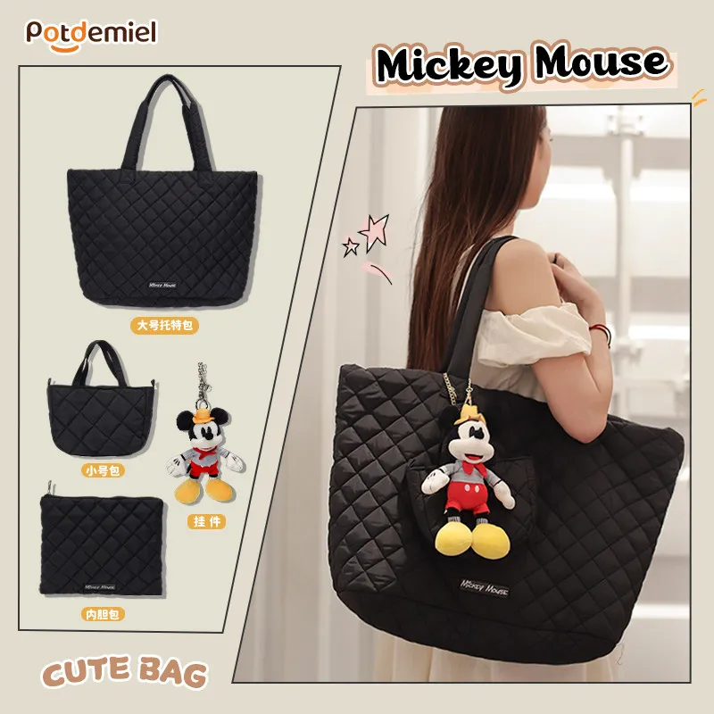 In Stock Original Potdemiel Licensed Disney Large Tote Bag Built-in Liner Plush Doll Pendant Single Shoulder Handbag Daily Commu
