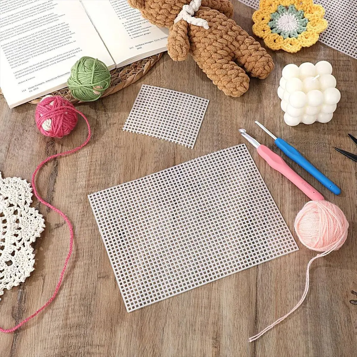 Budget-Friendly-24 Pieces 7 Count Plastic Mesh Canvas Sheets, Plastic Canvas Sheets Mesh Sheet, Eye Meshes for Embroidery,Yarn C