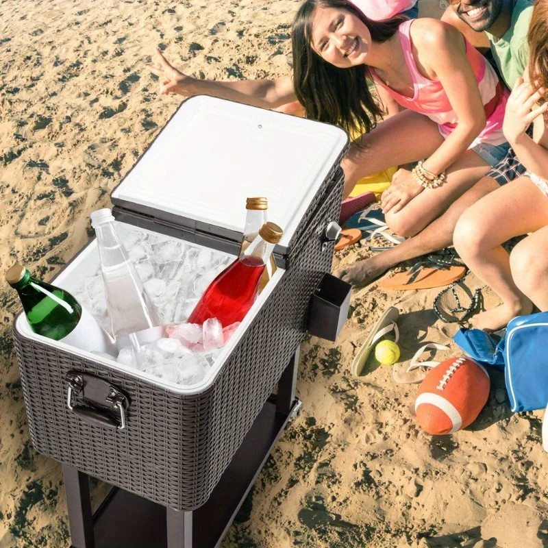 Outdoor rattan 80QT Party patio rolling cooler ball cart Cold beer drink case