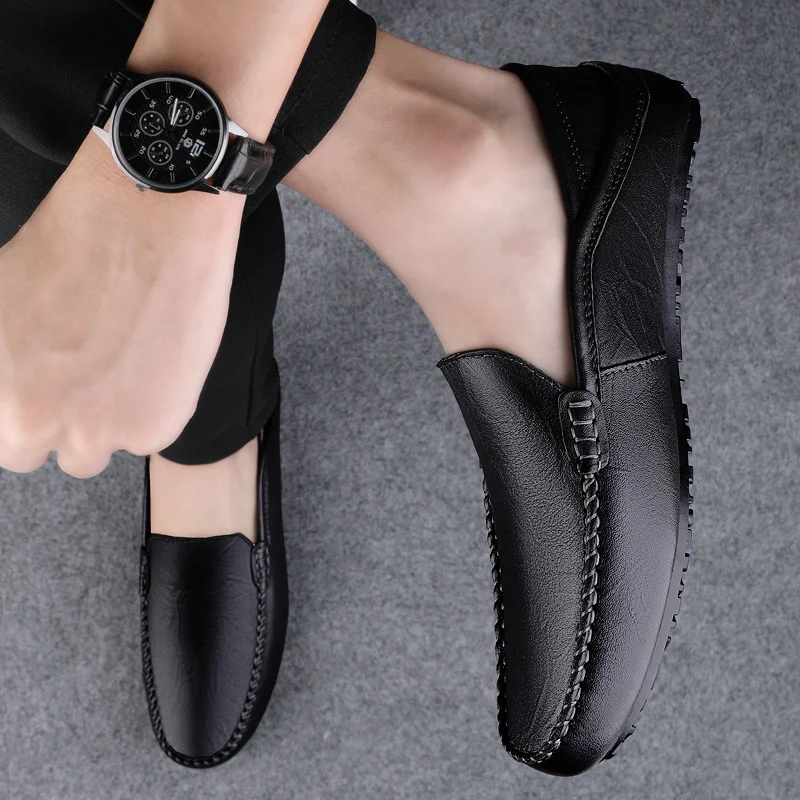 ربيع جلد أصلي للرجال المتسكعون اليدوية الأخفاف حذاء كاجوال لينة وحيد رجال الأعمال شقة براون الحد الأدنى أحذية من الجلد