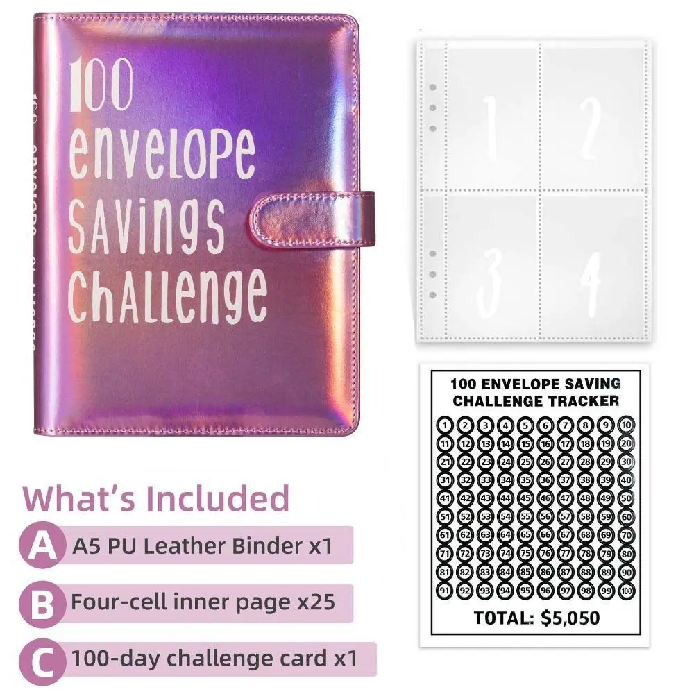 A5 Size Challenge Budget Binder Envelope 100 Day 100Envelopes Challenge Notebook PU Leather Budget Planner