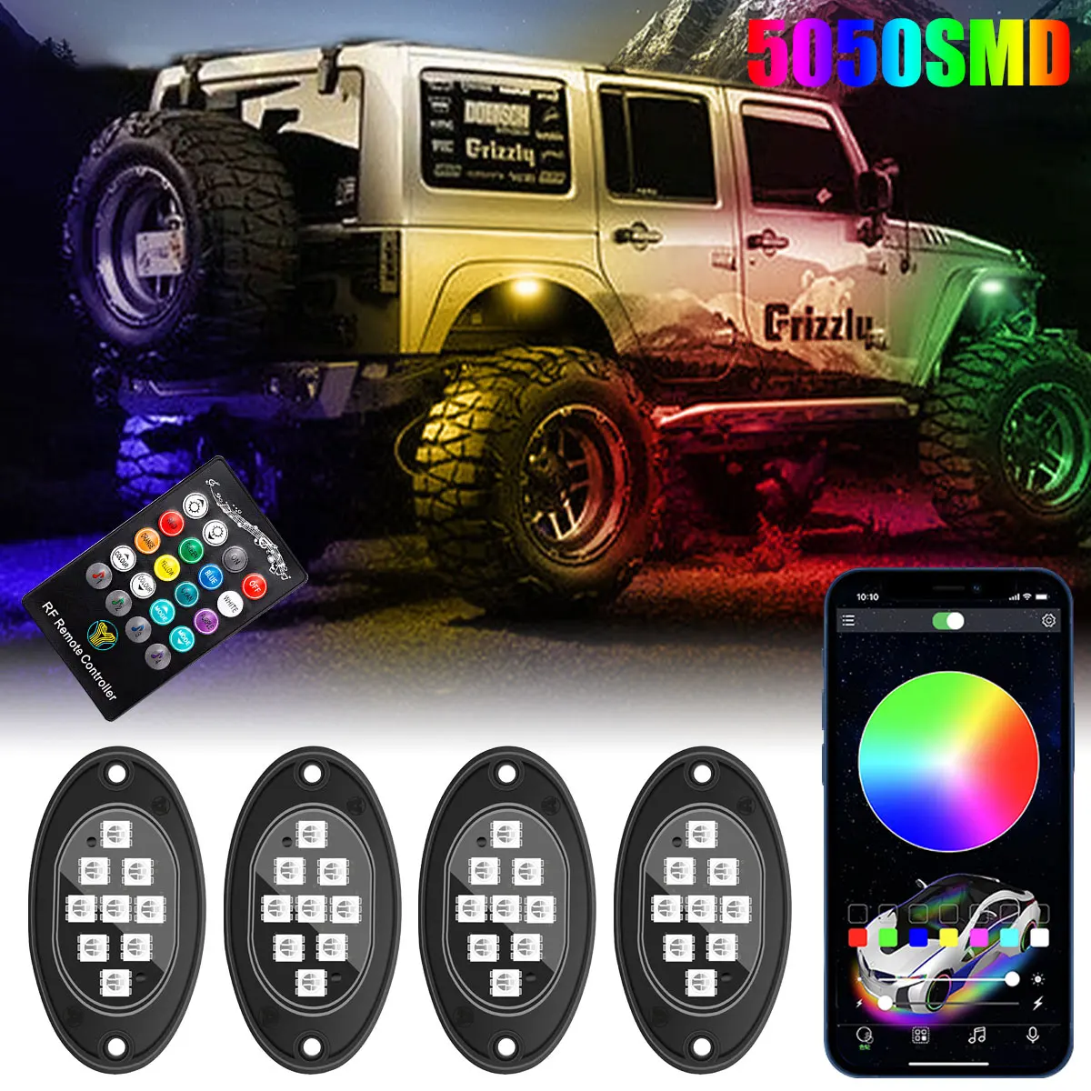 

Светодиодный светильник 4/8 в 1 OFF-R0AD для шасси автомобиля Jeep 5050 9SMD, приложение с дистанционным управлением, декоративный светильник, несколько цветов, атмосферный свет