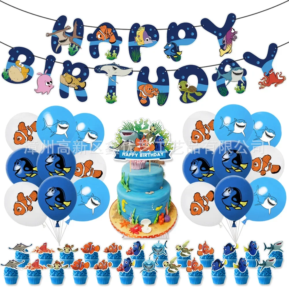 

Disney's Finding Nemo Theme Birthday Party Cake Insert Balloon Decoration Supplies Set Anime Figures Kids Cartoon Xmas Gifts