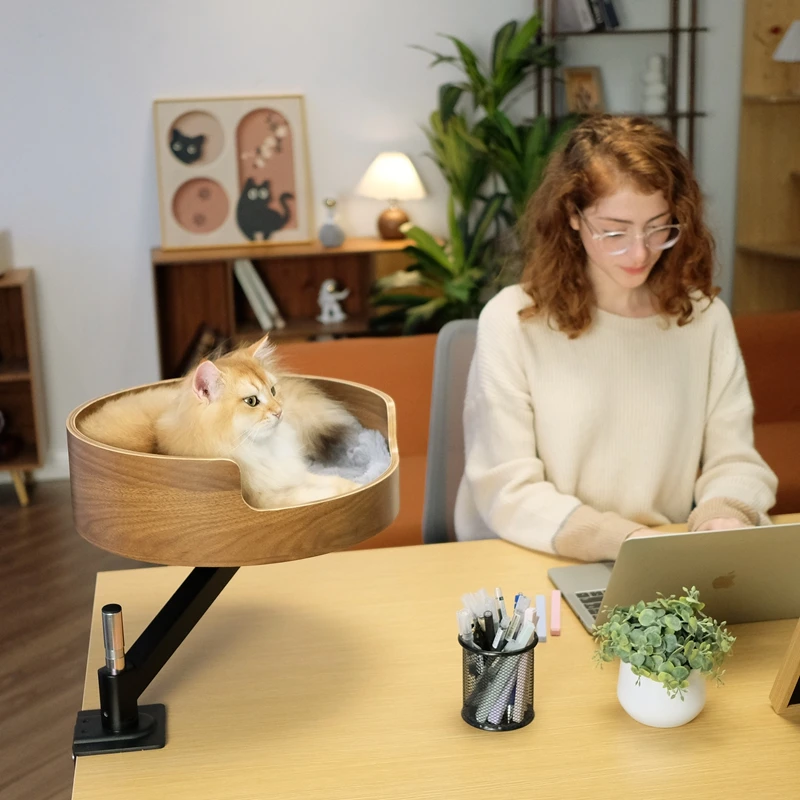 

Wood Cat Table Bed Interior Wall Hanging Adjustable Height Environmentally Friendly Solid Rotating Function Cat Nest