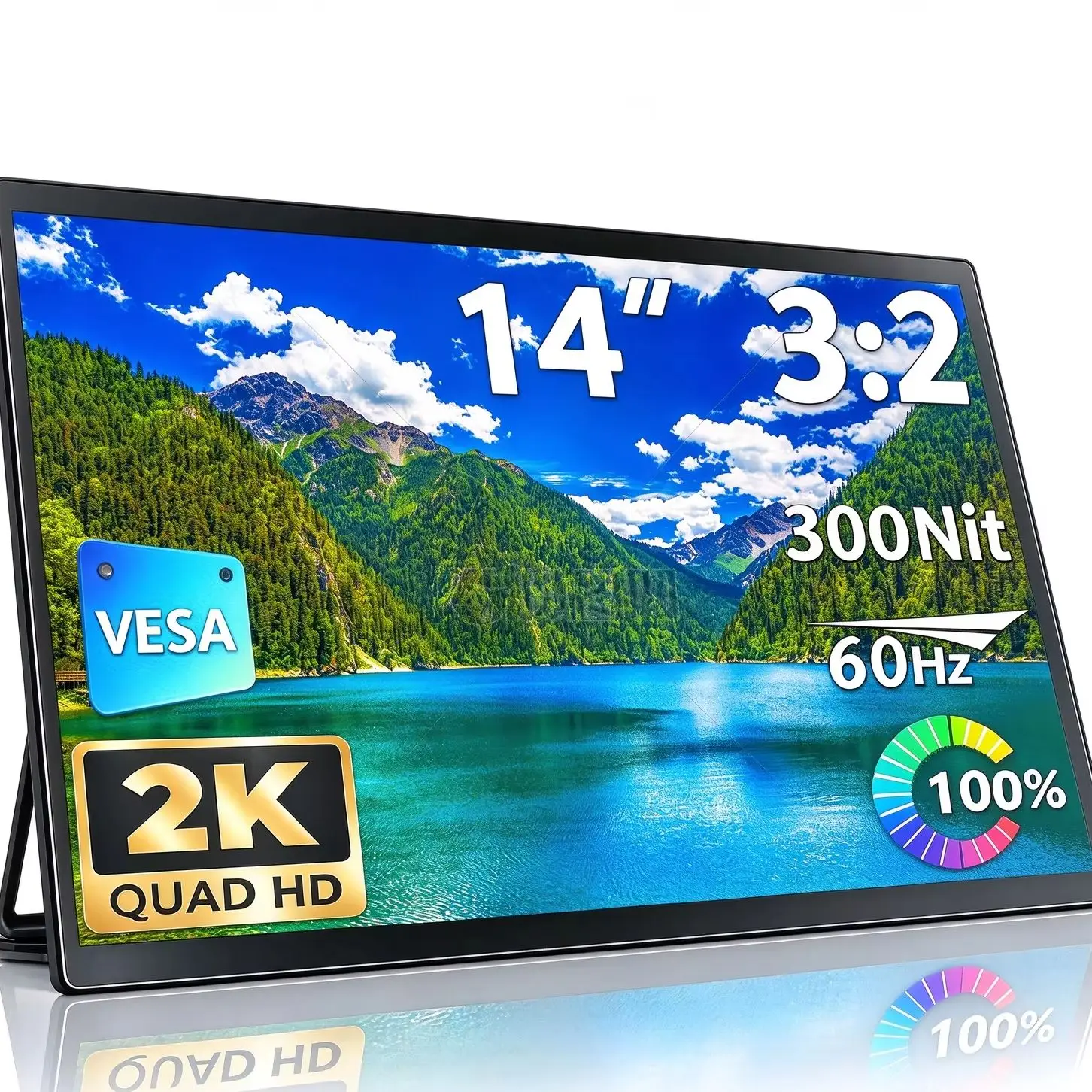 14 Inch Portable Monitor 60HZ 2160*1440 External Monitor for XBox PS3/4 / 5 Switch TV Box PC Mac Mobile Smart Phone Laptop