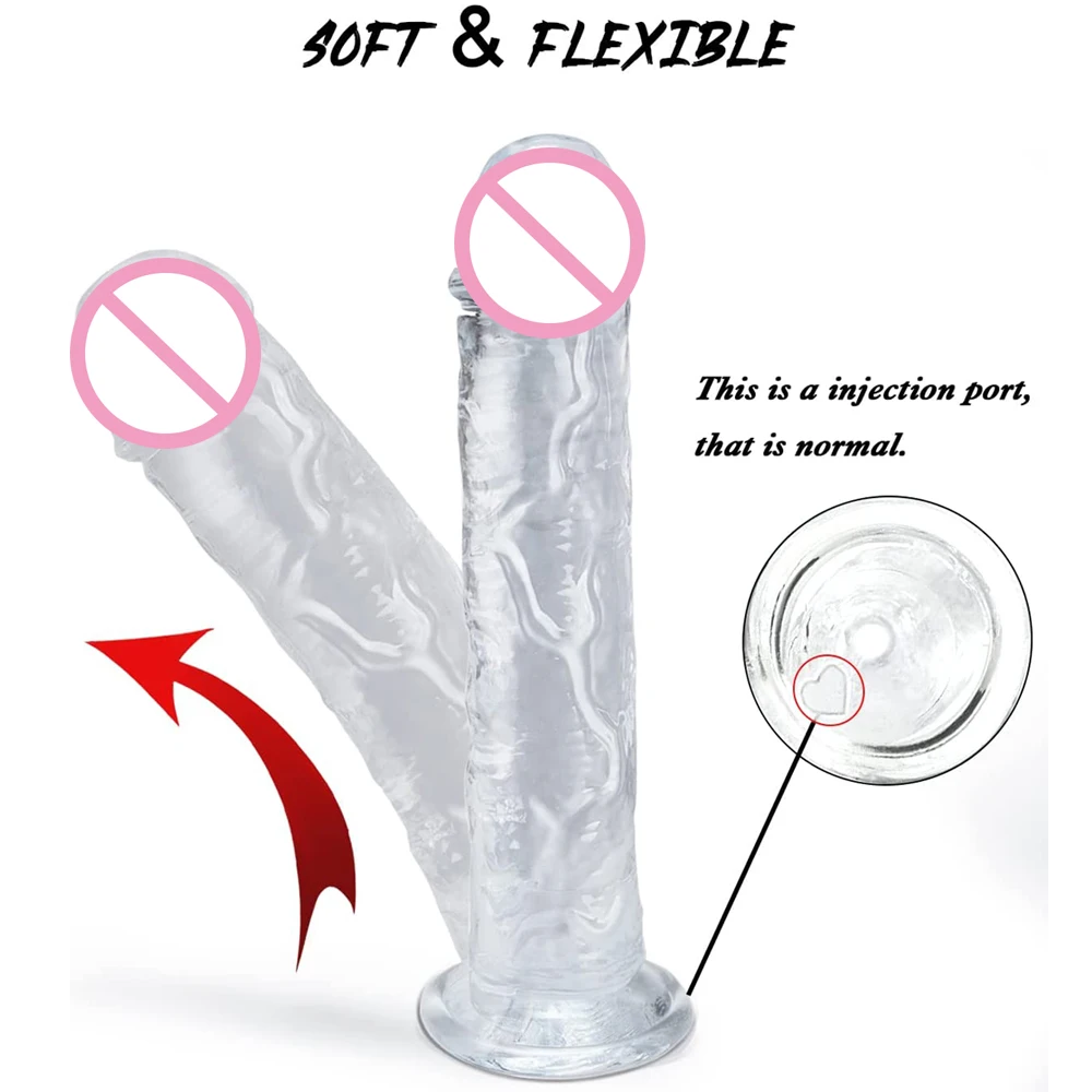 Realistic Dildo for Women,Silicone Beginner Clear Dildo with Strong Suction Cup Hands-Free Play for Adult Sex Masturbator G Spot