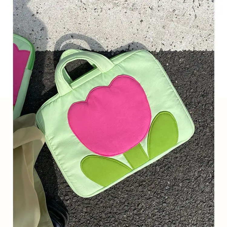 Bolso de tulipán rosa para niñas, bolsa suave con cremallera, 14/16 pulgadas, para ordenador portátil