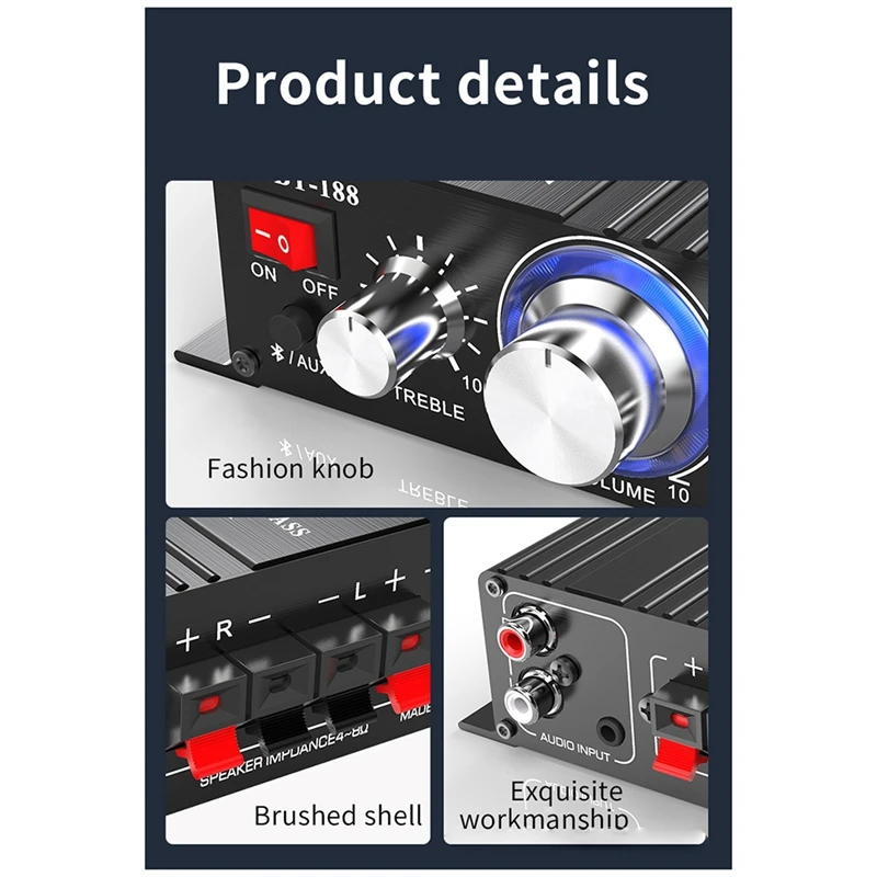 BT-188 Digital Bluetooth Amplifier Mini 2-Channel Output Home Computer Audio Amplifier 12V Car