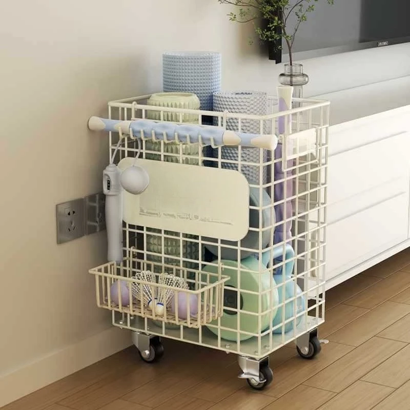 Yoga mat storage basket with wheels Household sports equipment Badminton racket storage rack