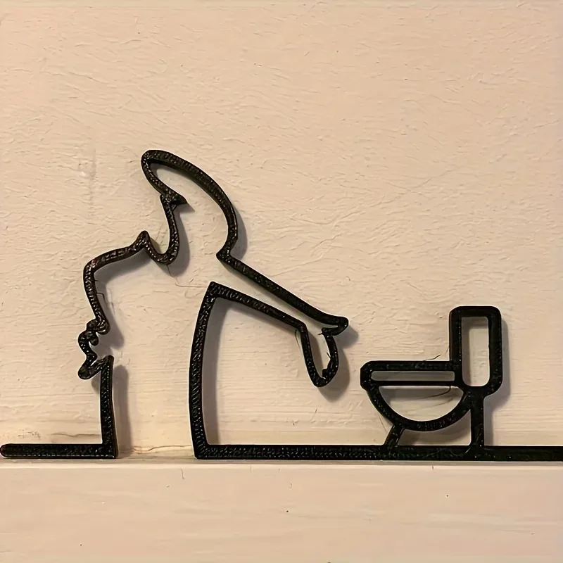 Letrero de WC autoadhesivo de metal plano de alta calidad, marco negro 2D, decoración moderna para el hogar para instalación de baño, arte de pared