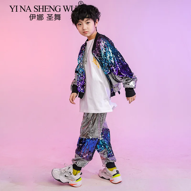 أزياء رقص شارع الجاز للأولاد والبنات الهيب هوب معطف مطرز سترة السراويل مجموعة أزياء طبل أداء المدرج عرض الملابس