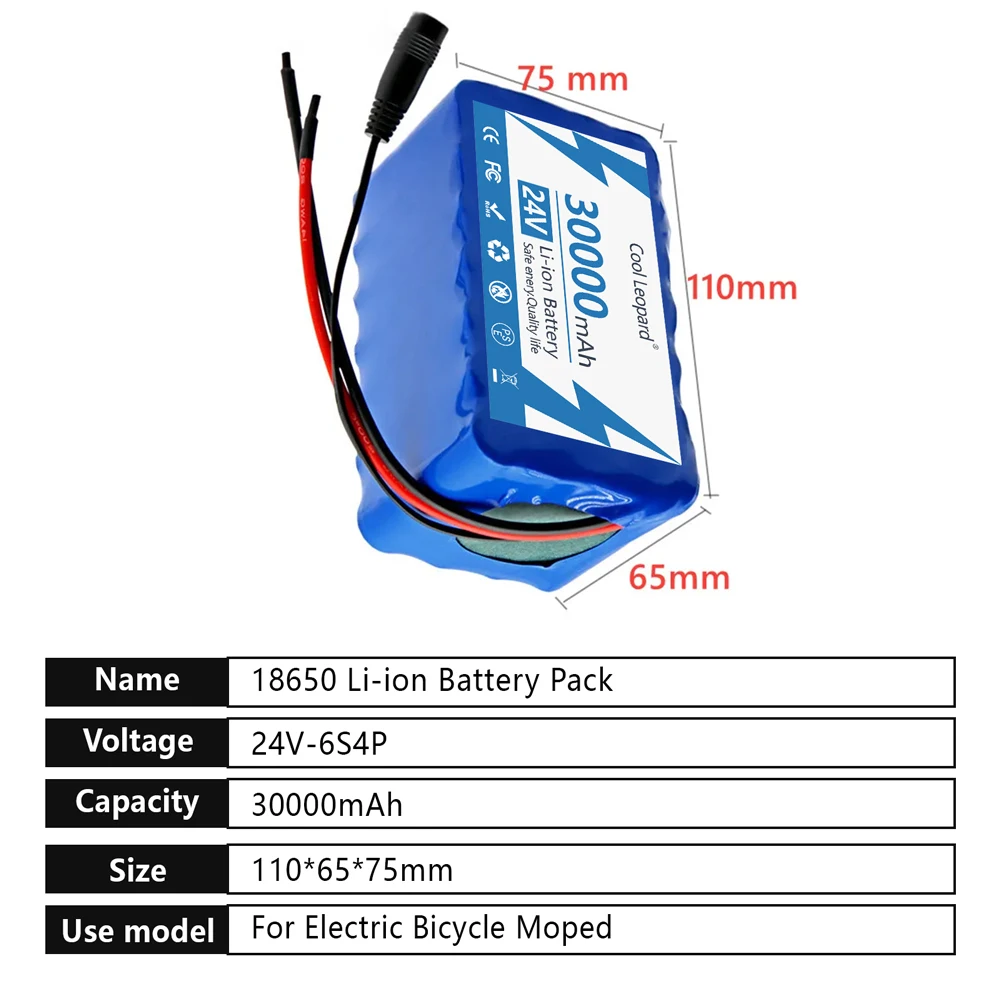 6s4p 24V 30Ah 18650 Battery Lithium Battery 25.2v 30000mAh Moped /Electric/Li Ion Battery Pack