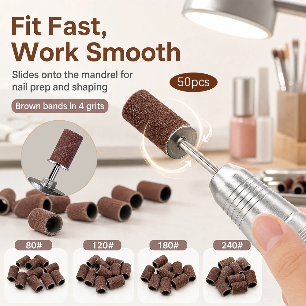 50Pcs Sanding Bands With 1Pcs Metal Shaft Set Nail Drill Bits For Remove Nail Polish Gel Dead Skin Calluses Cutter Drill Bit ﻿