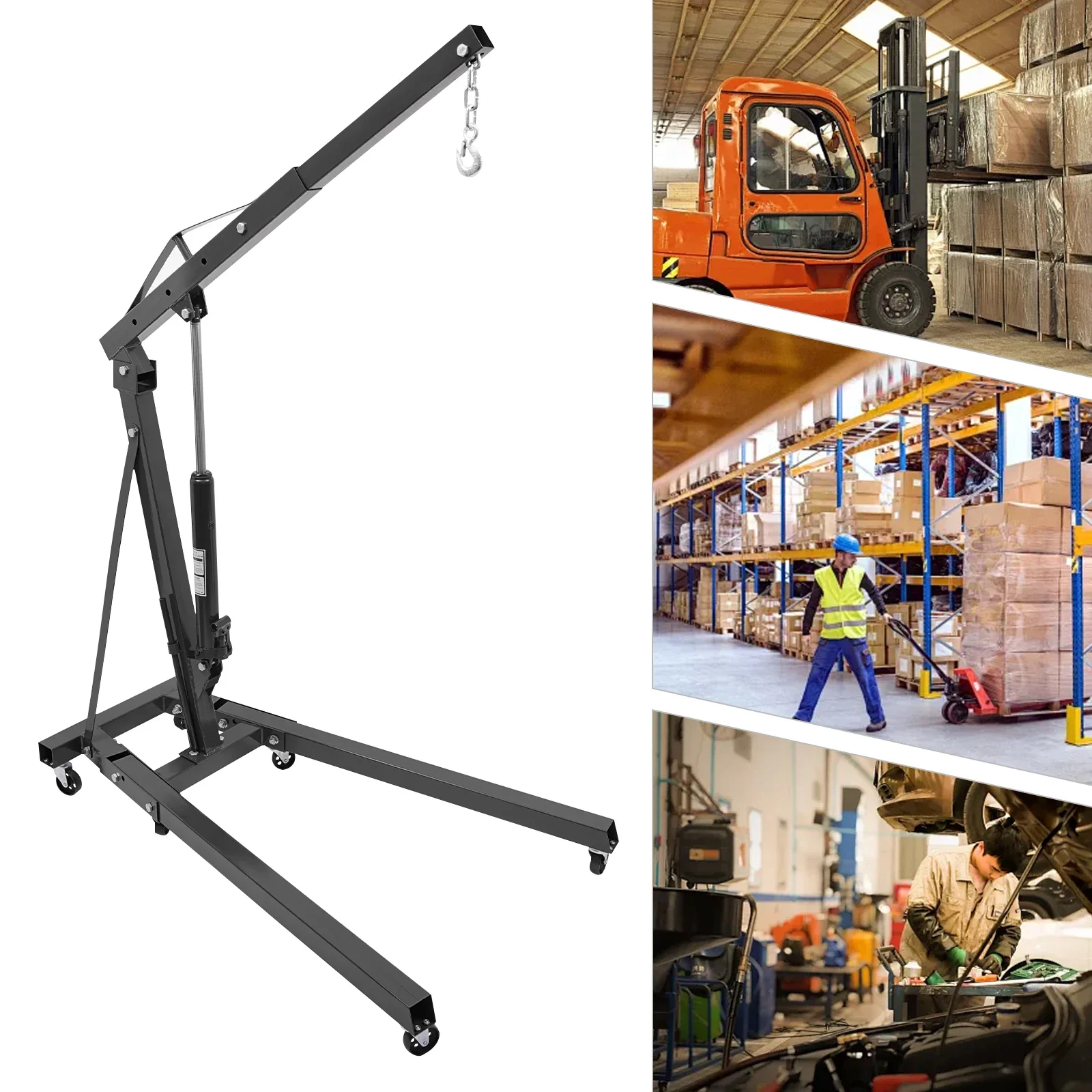 

Lift Hydraulic Engine Hoist ，Engine Hoist 1 Ton Folding Engine Upgrade Folding Cherry Picker with 6 Wheels