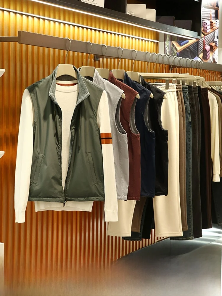 

Ultra Light Tech Waterproof Fabric Vest Double-Sided Wearable Stand Collar Men's Vest Stand Fit Youth Faion Autumn Wear