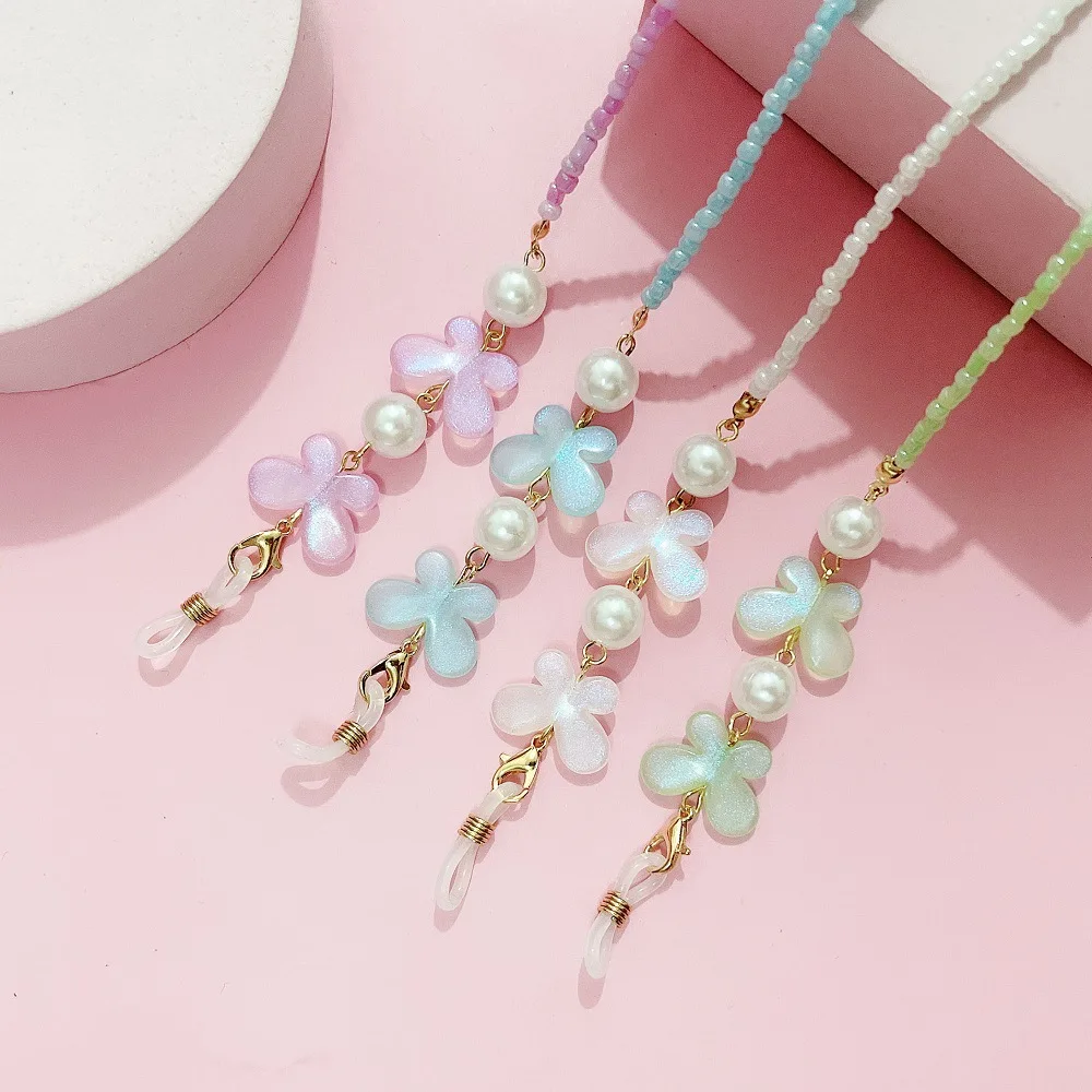 55 cm kurze Schmetterlings-Perlen-Brillenkette, süß und modisch, rutschfeste Brillen-Hängekette – Detail 3