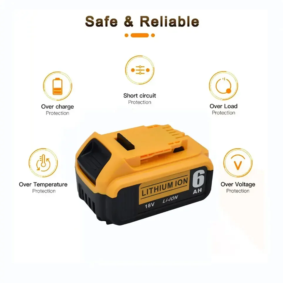 18V 6.0Ah rechargeable battery suitable for DeWalt DCB184 DCB180 DCB181 DCB182 DCB183 DCB185 18V power tool replacement battery