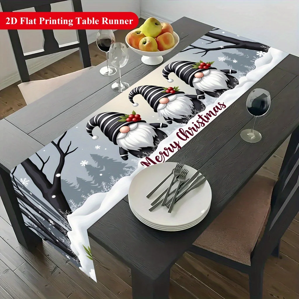 1pc Snowmen Celebrate Christmas Table Runner Holiday Party Decorative Cloth for Home Kitchen Dining Office Living Room Table