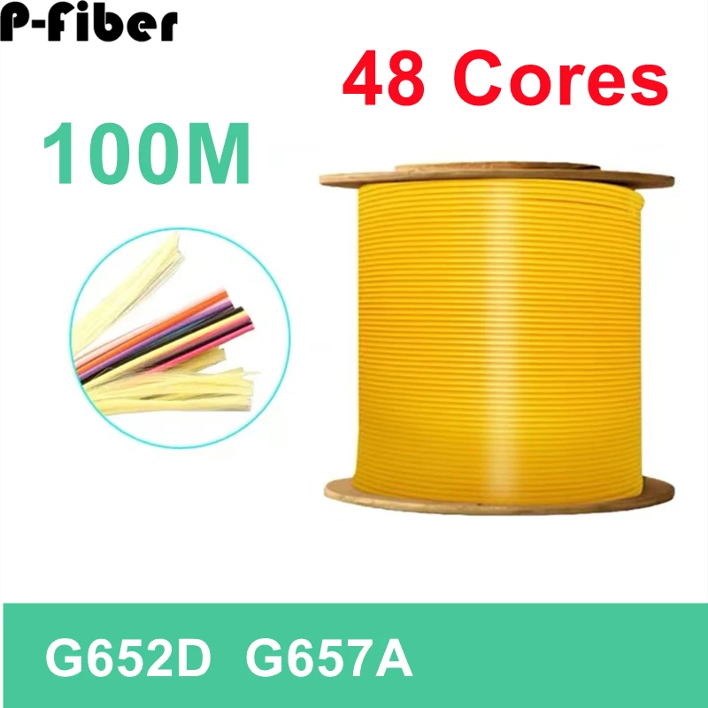 Câble de fibre optique SM G65OJ G657A, 100m, 48 cœurs, intérieur, monomode, flexible, jaune, 48 cœurs, 48C