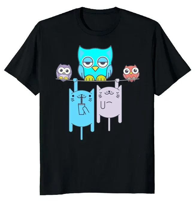 NEW LIMITED A Cat And An Owl Cat Lover Gif Funny Novelty Tee M-3XL Fast Shipping High Quality 100%Cotton Short Sleeve