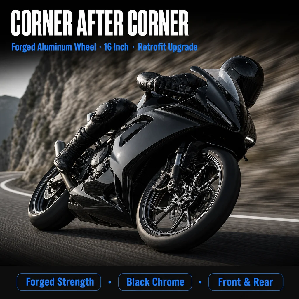 Custom Motorcycle Rim for Retrofit Builds 16 Inch Forged Aluminum Black Chrome Front Rear Wheel 5 6 Hole Upgrade