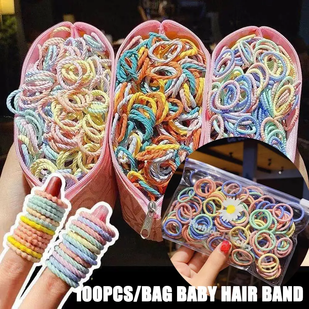 100PCS/Bag Baby Kids Rubber Lovely Scrunchies Children Hair Ties Hair Rope Ponytail Holder Hair Accesorries