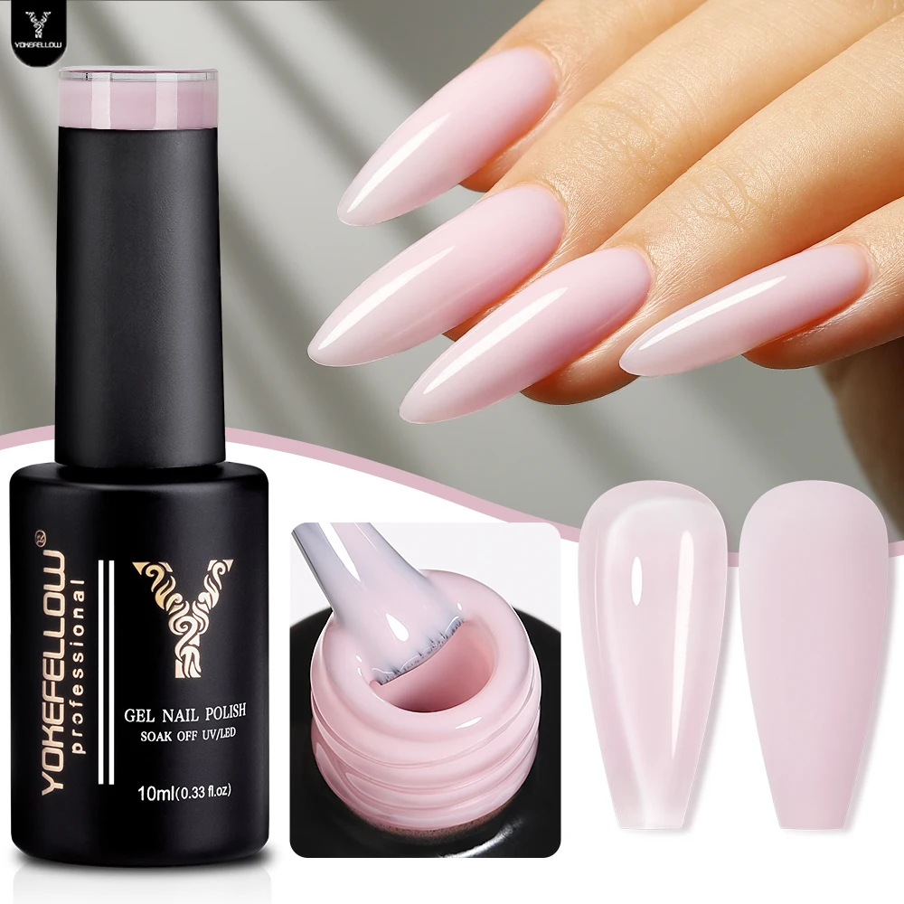 YOKEFELLOW 10ml Jelly Nude Gel Nail Polish High Quality Translucent Pink Nail Gel Varnish Soak Off UV Gel Polish Long Lasting