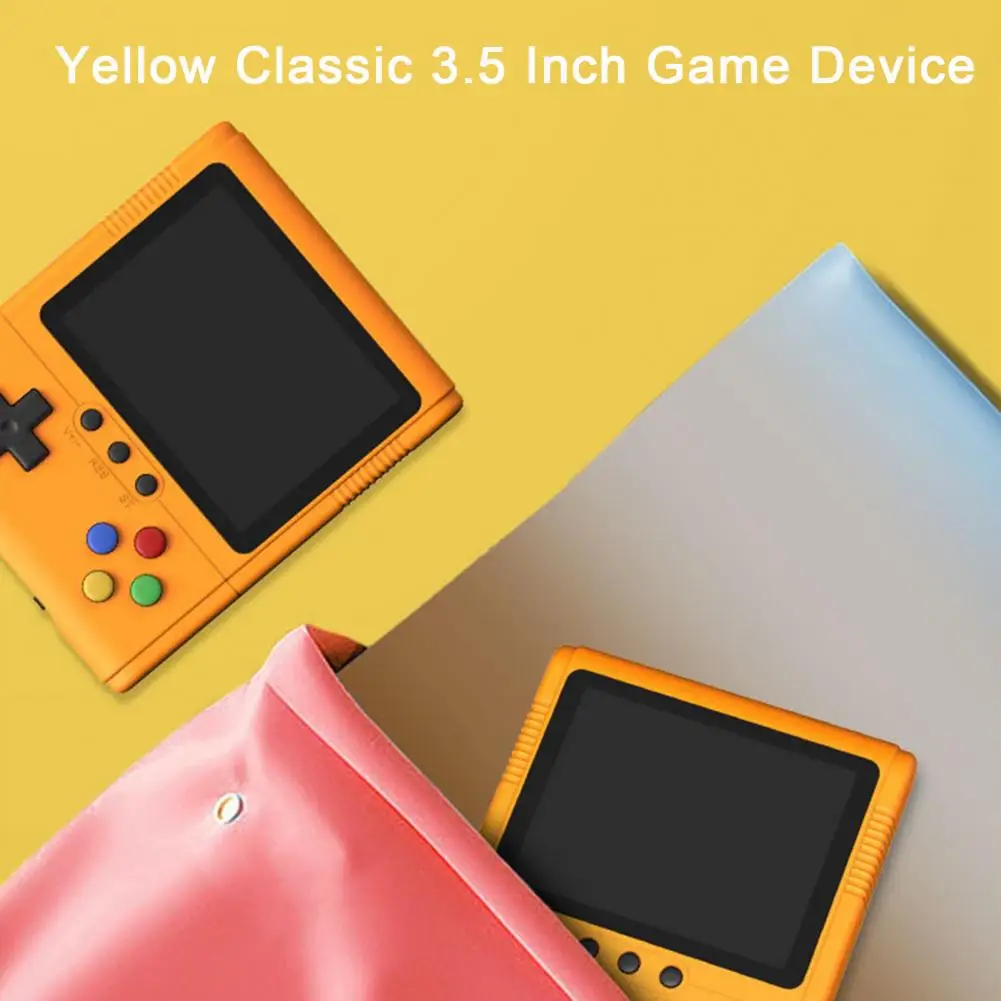 คอนโซลเกม500คอนโซลเกมพกพาสะดวกคอนโซลเกม3.5นิ้วแนววินเทจสีเหลืองพกพาสะดวกของขวัญวันคริสต์มาส