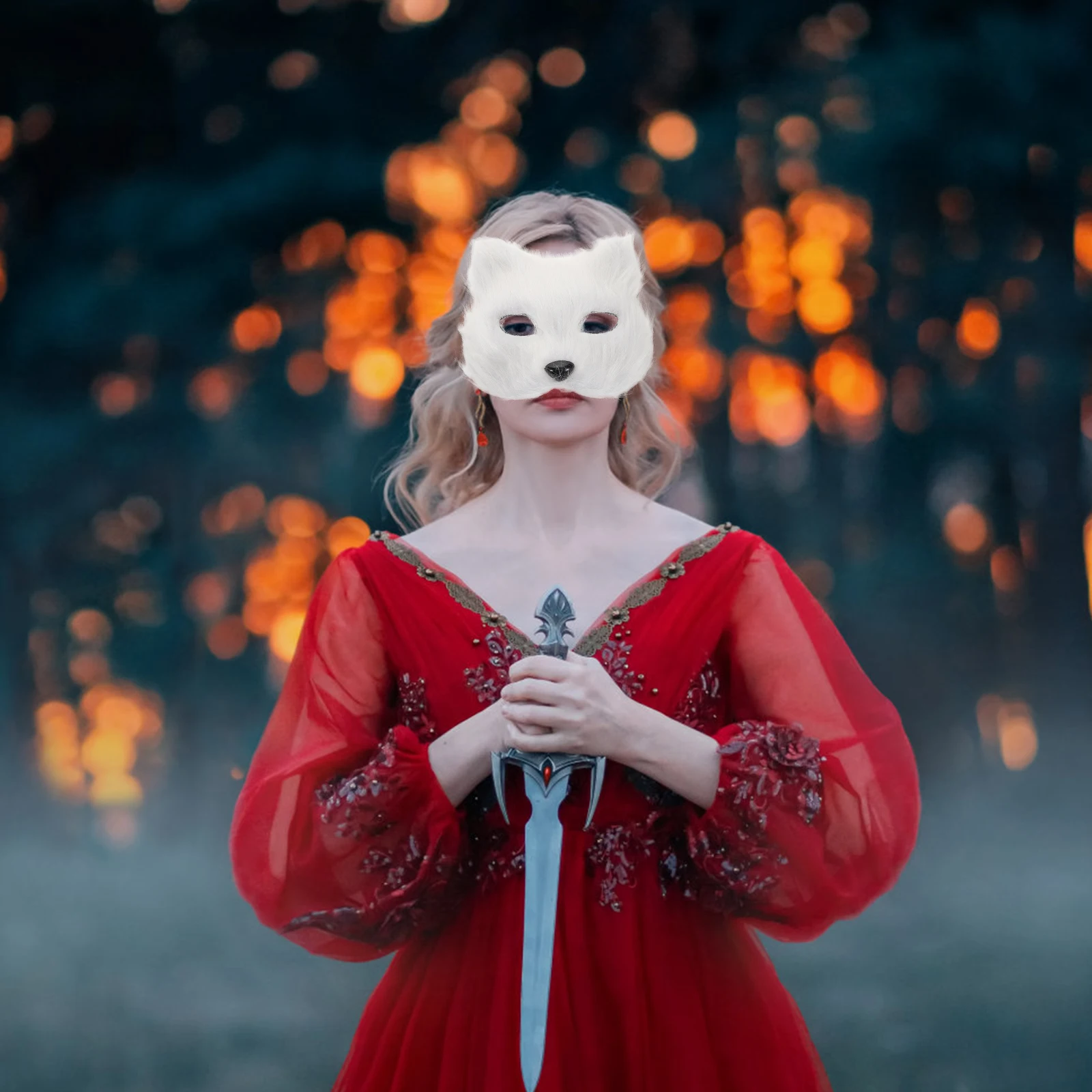 Furry ครึ่งหน้ากาก Paws ถุงมือคอสเพลย์เครื่องแต่งกาย Fox Paws ถุงมือ Faux ฮาโลวีน Masquerade Party