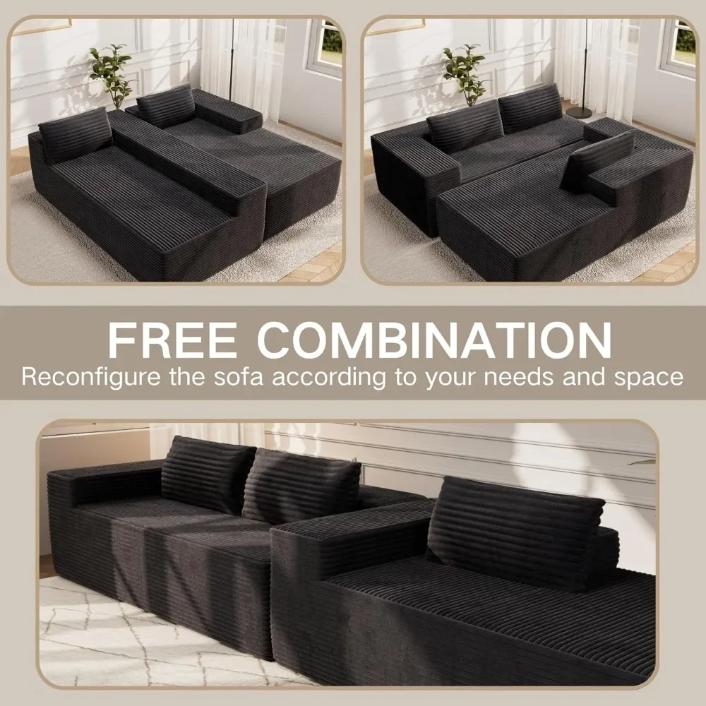 

105.5'' Cloud Sectional Couch with L-Shape Chaise, Black Modern Modular Sofa with Deep Seat, Corduroy Fabric, No Assembly